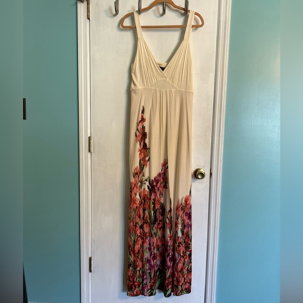 NWT Fever Women’s Sleeveless Cream / Orange / Pink Floral Knit Maxi Dress, Sz XL - Picture 1 of 6